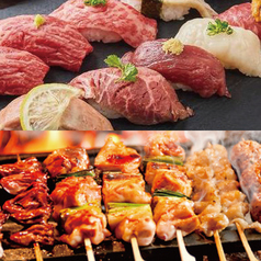 【最大100品+肉寿司】3時間飲み放題付「日向地鶏焼鳥×肉寿司食べ放題コース」【3480円】